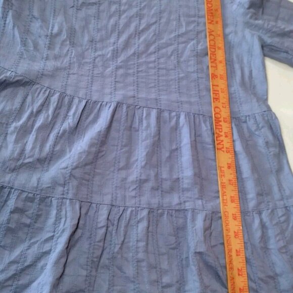 J Jill Blouse XS Blue Lightweight Woven Cotton Tiered Long Sleeve Pullover - Picture 4 of 8